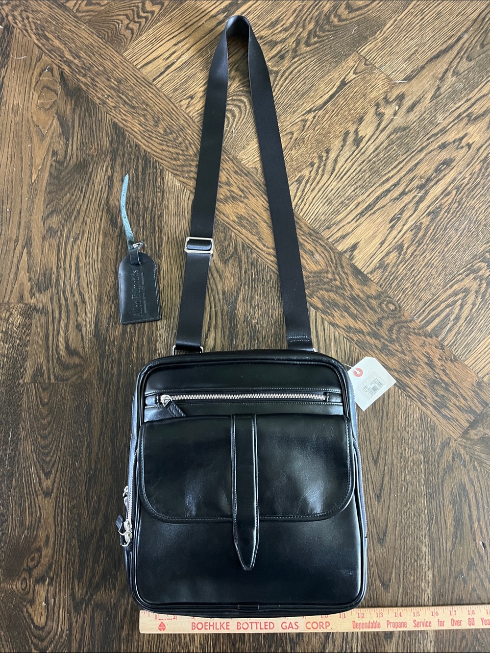 Men's Allen Edmonds messenger Black Leather Crossbody Bag - Classic Organizer
